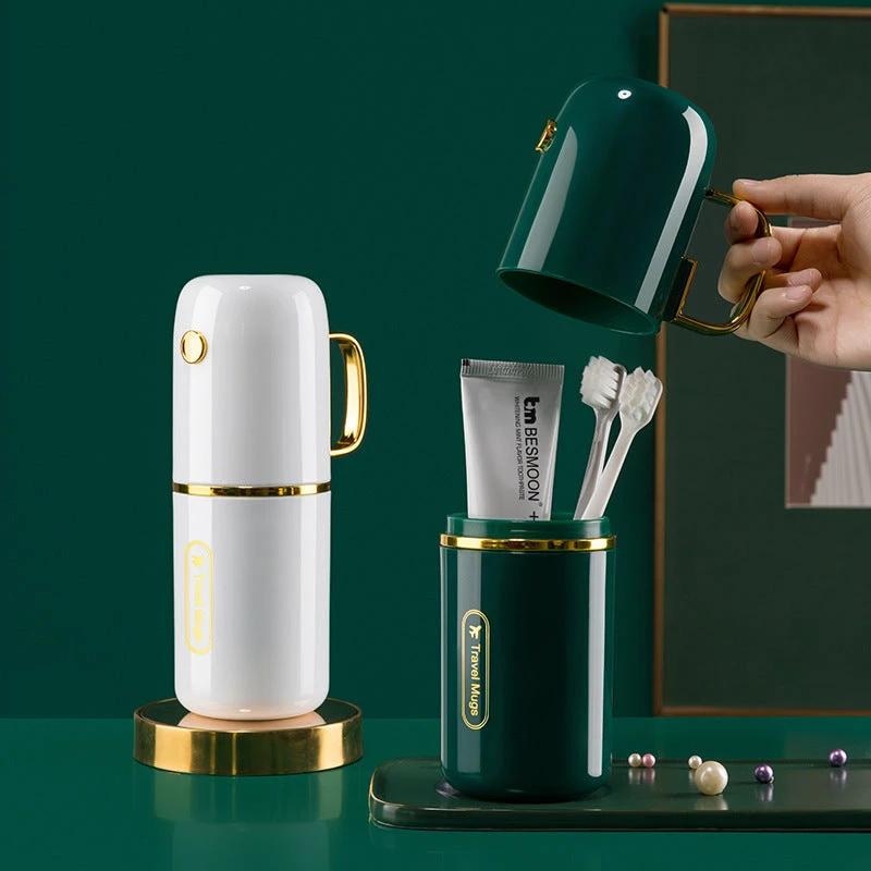 Portable Travel Toothbrush Storage Case with Dual Cups – Compact Oral Care Set for Business Trips Bathroom Storage Toothbrush Covers