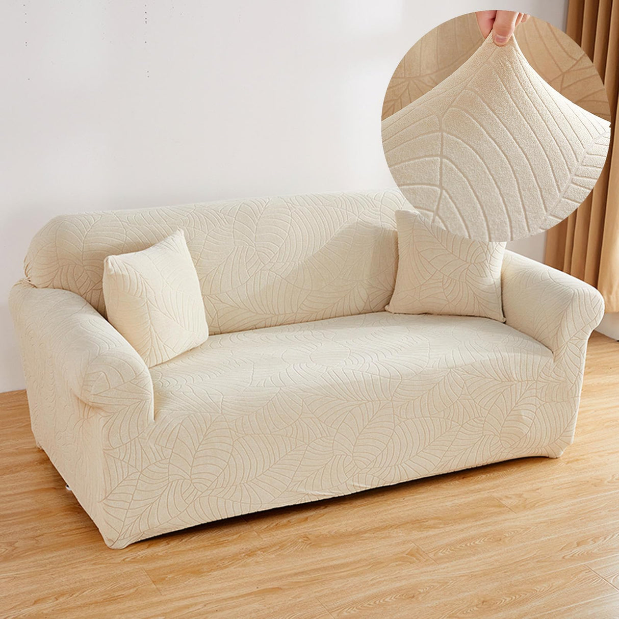 Premium 7-Seater Stretch Sofa Cover Set Leaf Pattern Design