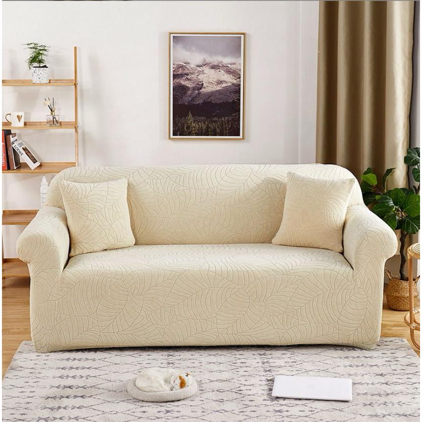 Premium 7-Seater Stretch Sofa Cover Set Leaf Pattern Design