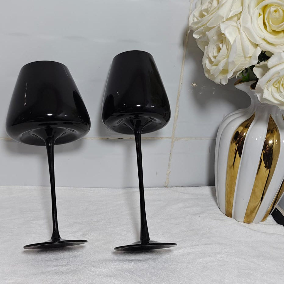 Premium Long Stem Black Wine Glasses – 2pcs, 600ml & 720ml Options