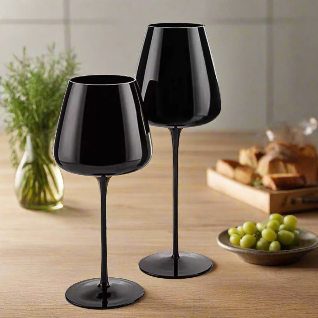 Premium Long Stem Black Wine Glasses – 2pcs, 600ml & 720ml Options