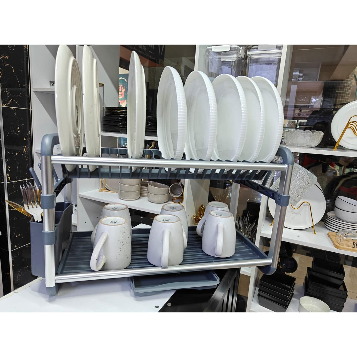 Premium Quality 2-Tier Aluminium Dish Drainer 60.9×34.2×26.7cm