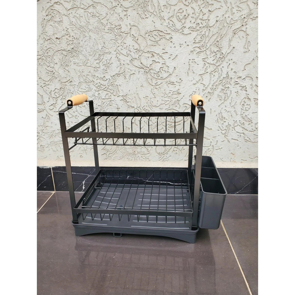 Premium Quality 2 Tier Dish Rack with Bamboo Handle and Drainage Dish Rack Dish Racks