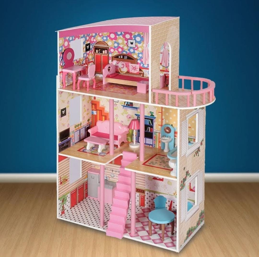 Premium Wooden Dollhouse for Kids with Multi-Level Design and Furniture