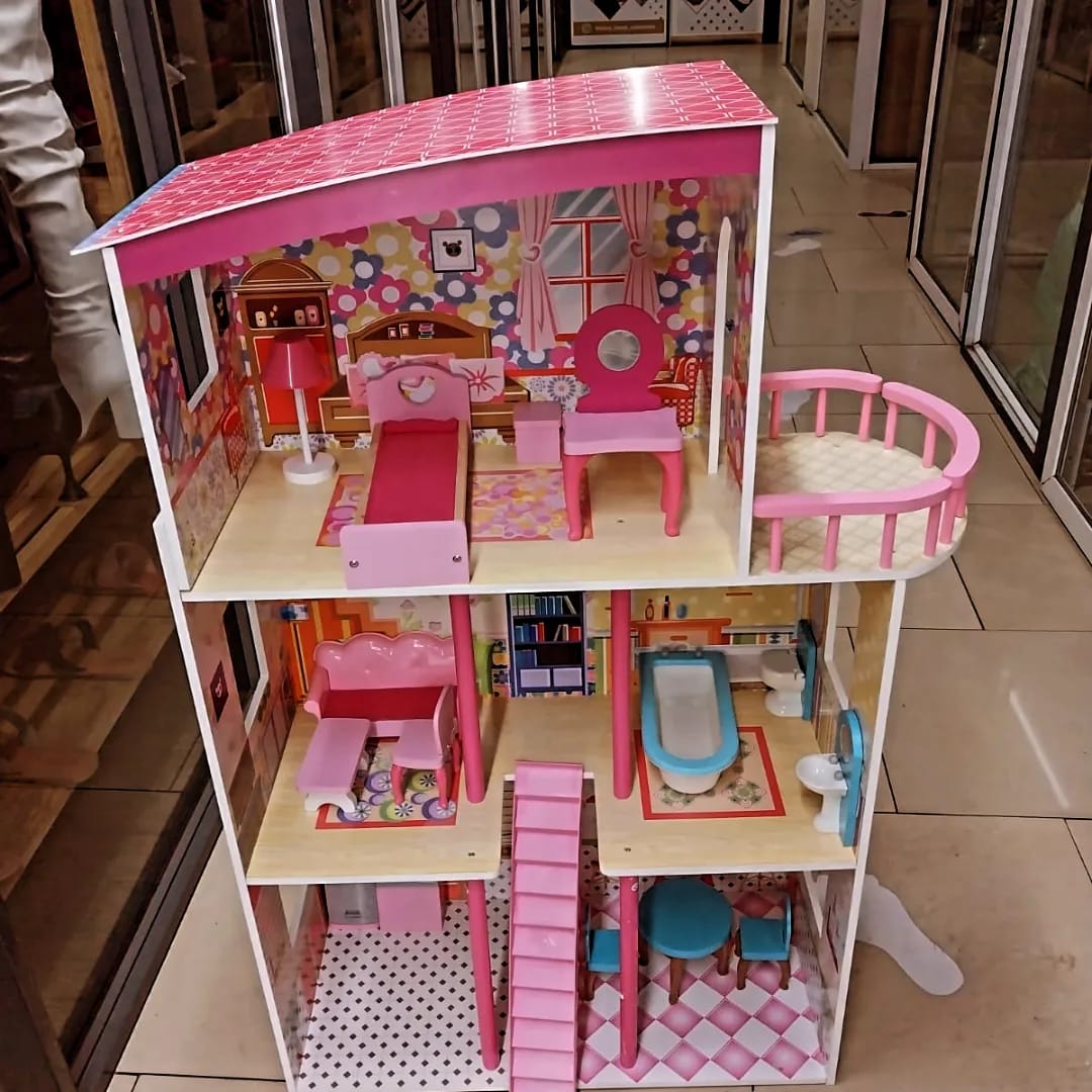 Premium Wooden Dollhouse for Kids with Multi-Level Design and Furniture