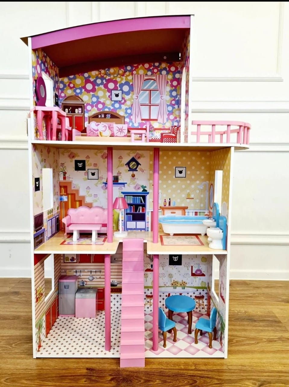 Premium Wooden Dollhouse for Kids with Multi-Level Design and Furniture