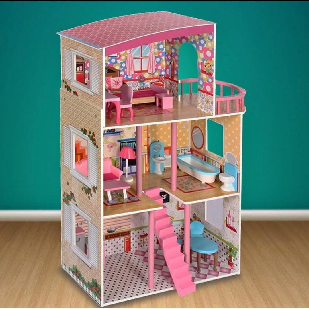 Premium Wooden Dollhouse for Kids with Multi-Level Design and Furniture