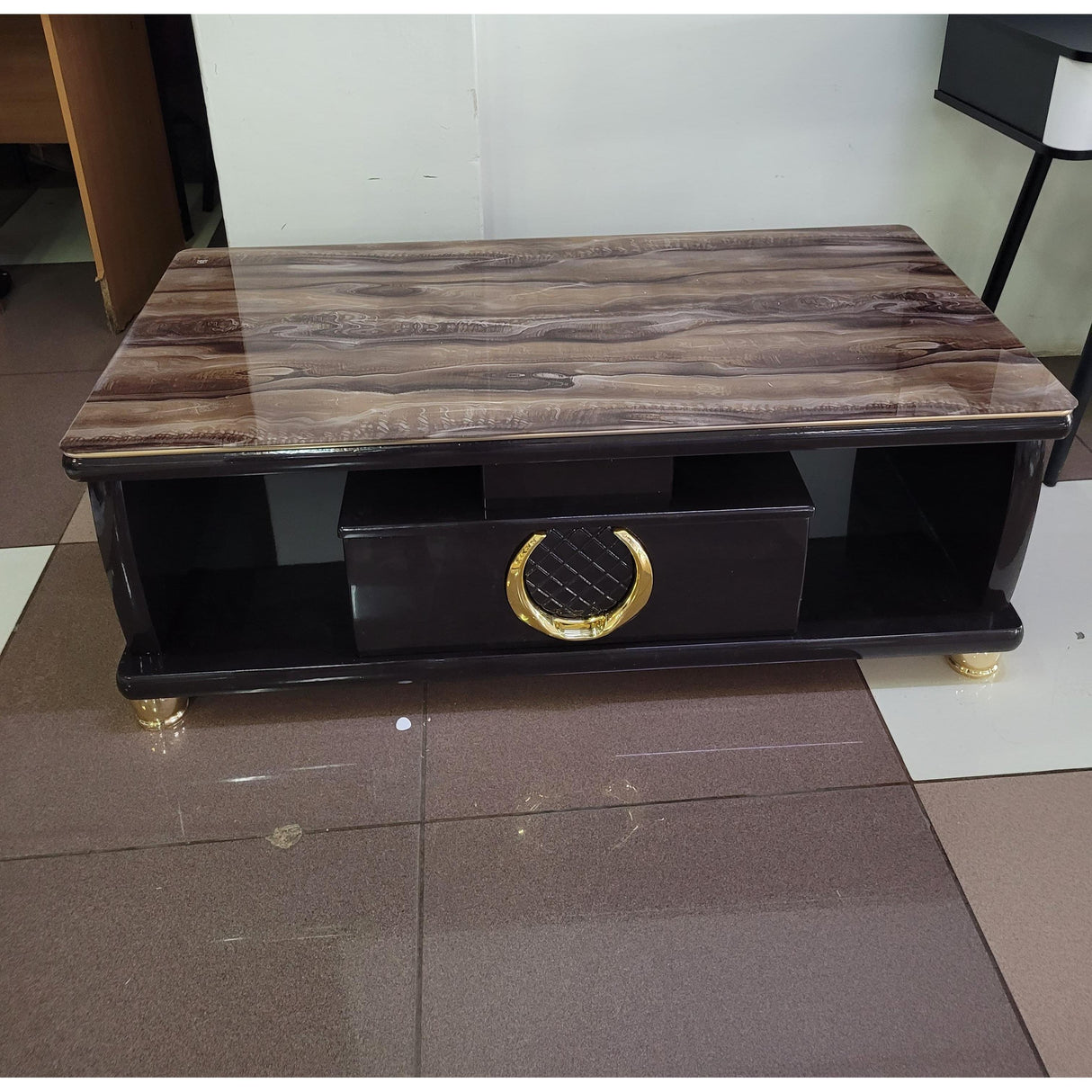 Product Title Modern Rectangular Coffee Table with Drawer and Marble-Look Top
