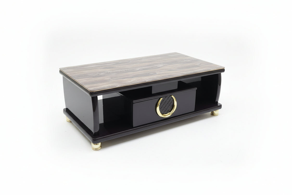 Product Title Modern Rectangular Coffee Table with Drawer and Marble-Look Top