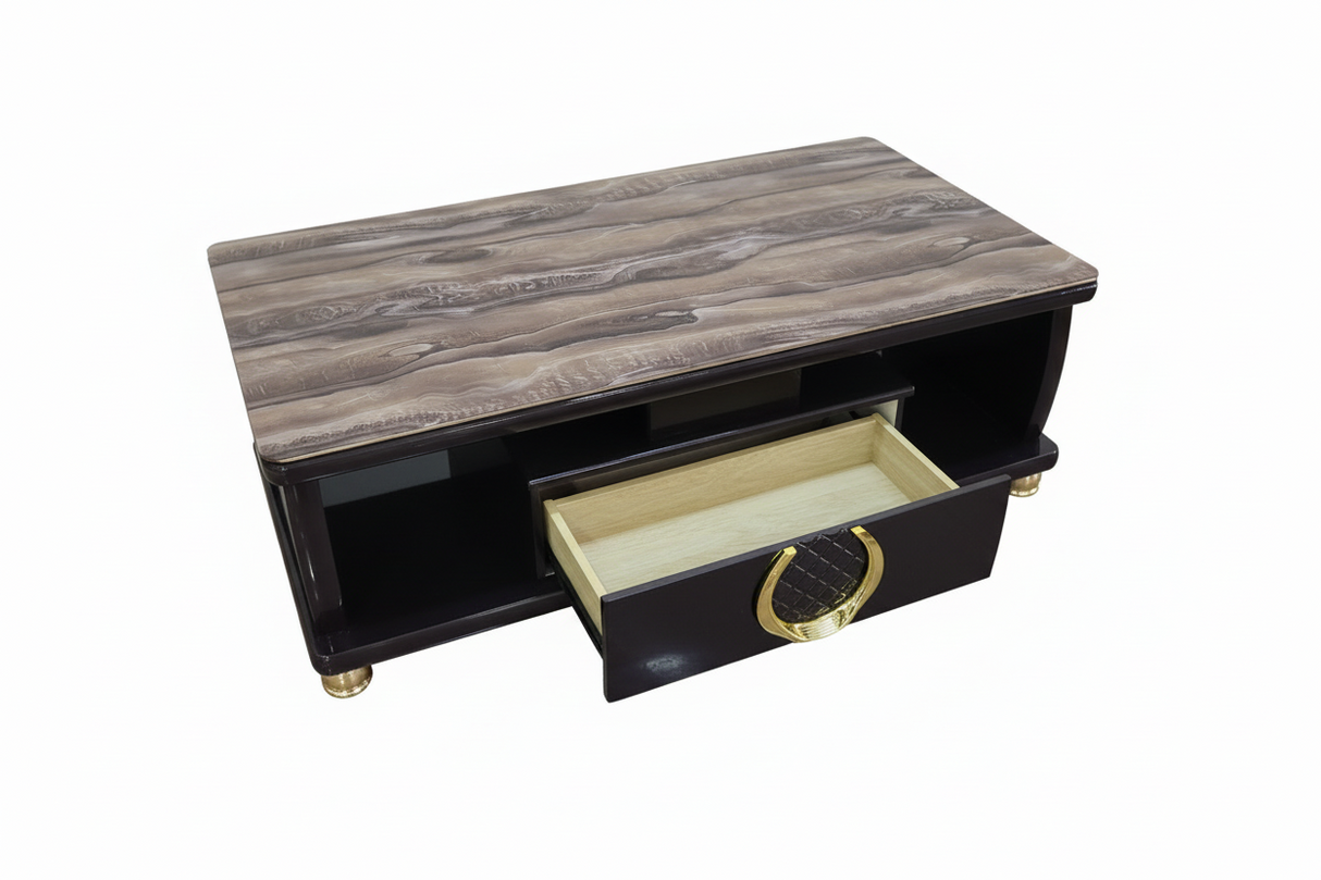 Product Title Modern Rectangular Coffee Table with Drawer and Marble-Look Top