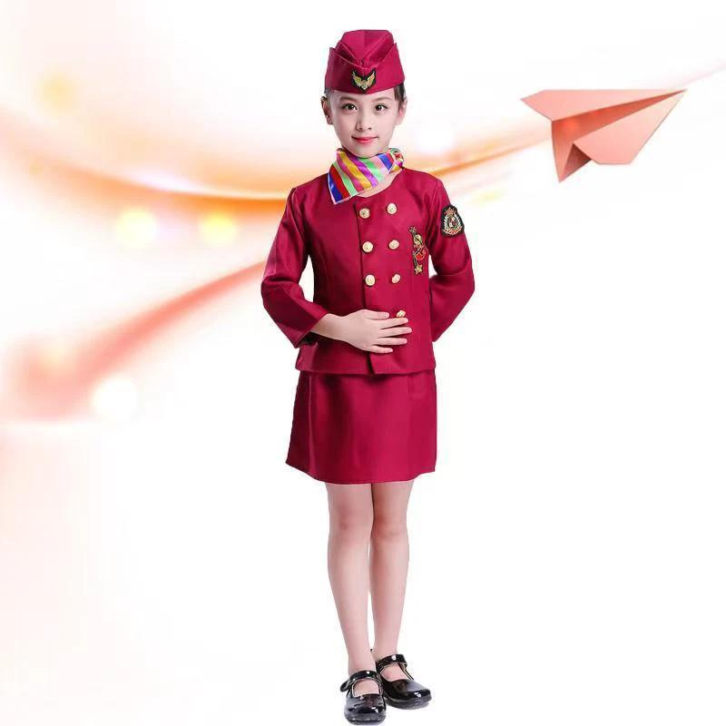 Professional Children’s Air Hostess Cosplay Costume – Flight Attendant Fancy Dress Kids Essentials Costume Sets