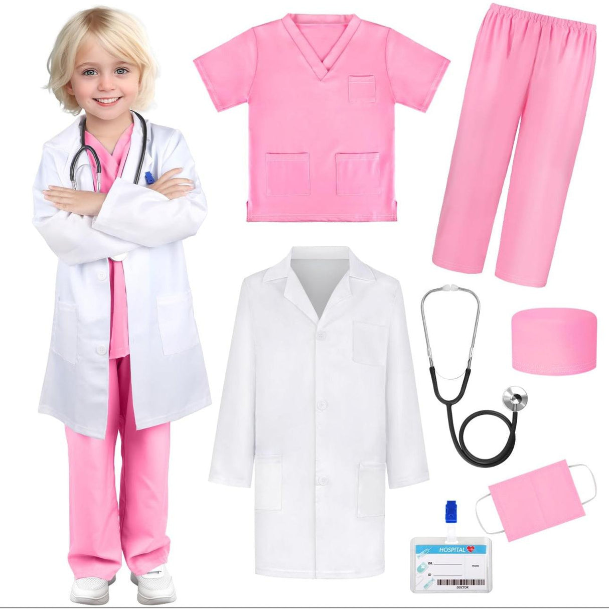 Professional Children's Doctor Costume with Full Accessories Set for Cosplay and School Curriculum