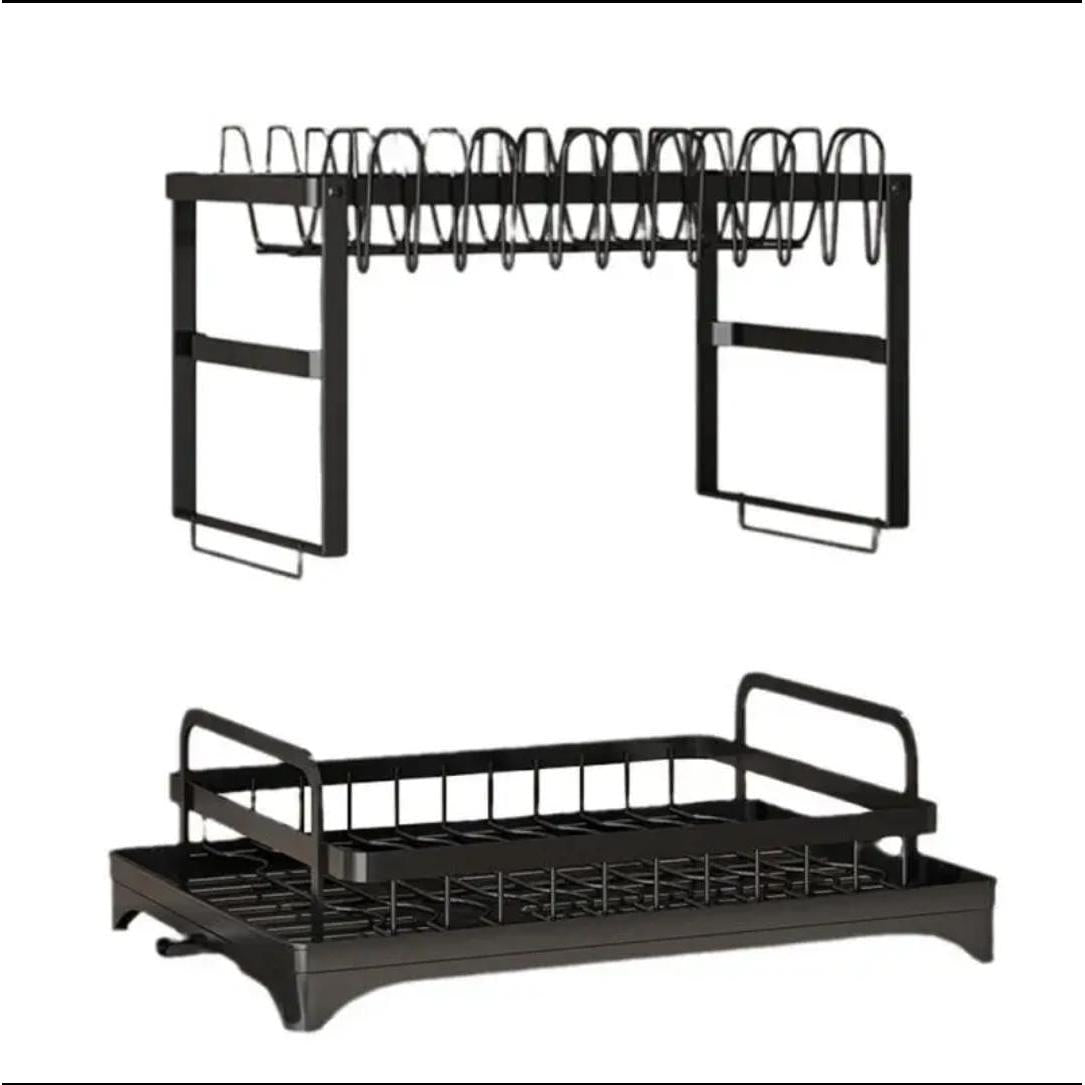 Quality Carbon 2 Tier Dish Rack | 42x29x29cm Black Kitchen Organizer