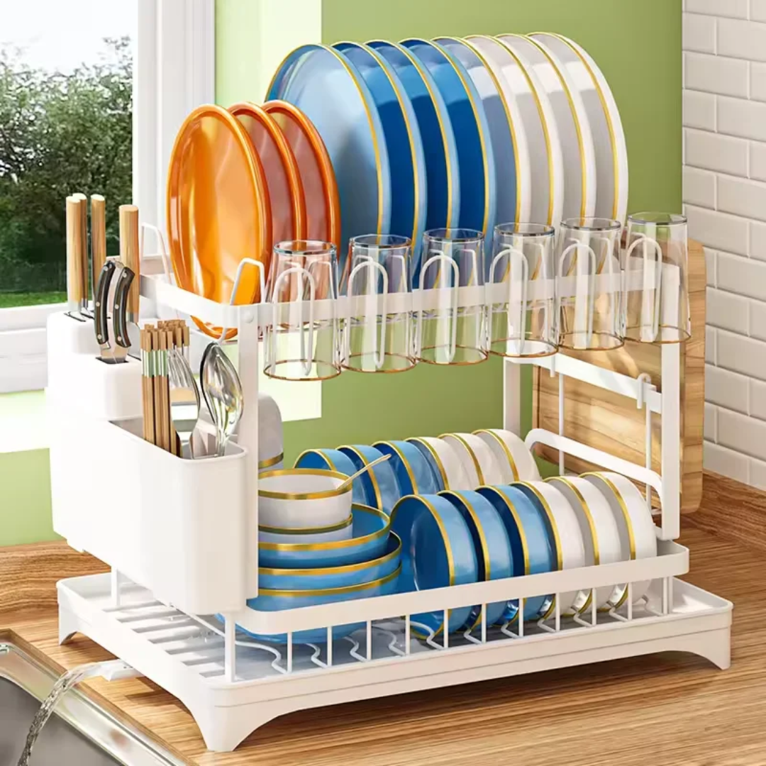 Quality Carbon 2-Tier Dish Rack – White