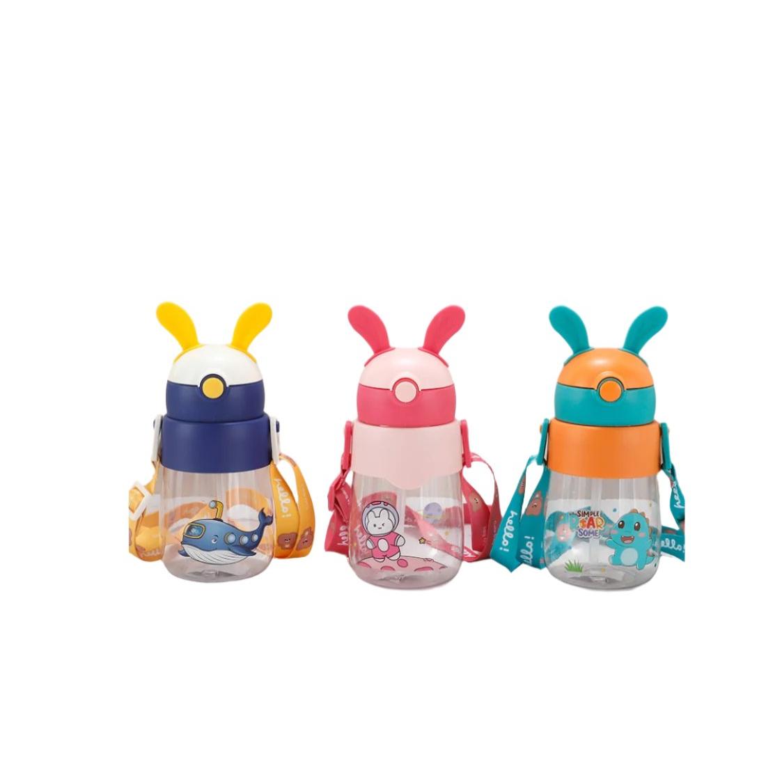 Rabbit Ear Baby Water Bottle | 450ml Portable Kids Straw Bottle with Strap | BPA-Free PC Material | Fun Hydration for Toddlers