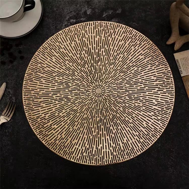 Radiating Line Pattern Round PVC Table Mats – 6pcs Set | Gold & Silver (38cm) Table mat Placemats