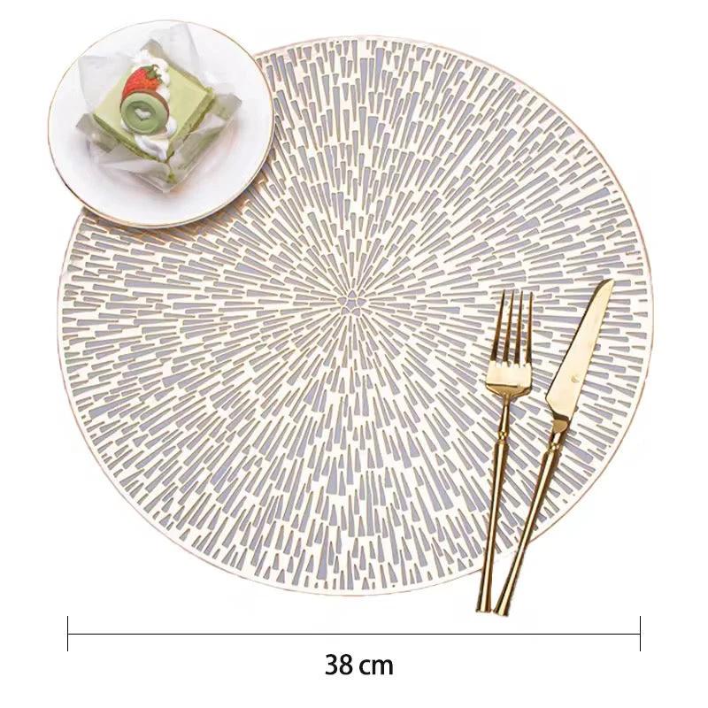 Radiating Line Pattern Round PVC Table Mats – 6pcs Set | Gold & Silver (38cm) Table mat Placemats