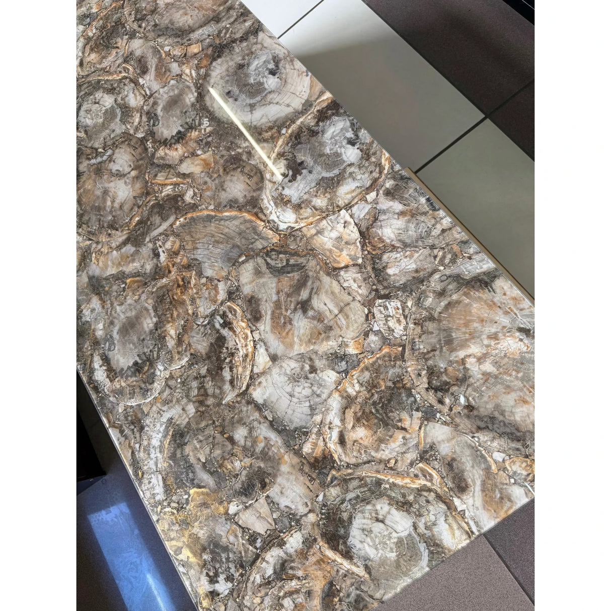 Rectangular Coffee Table – 120cm Marble Effect with Tree Stamp Design, Dual Drawers & Cabinets Coffee Tables