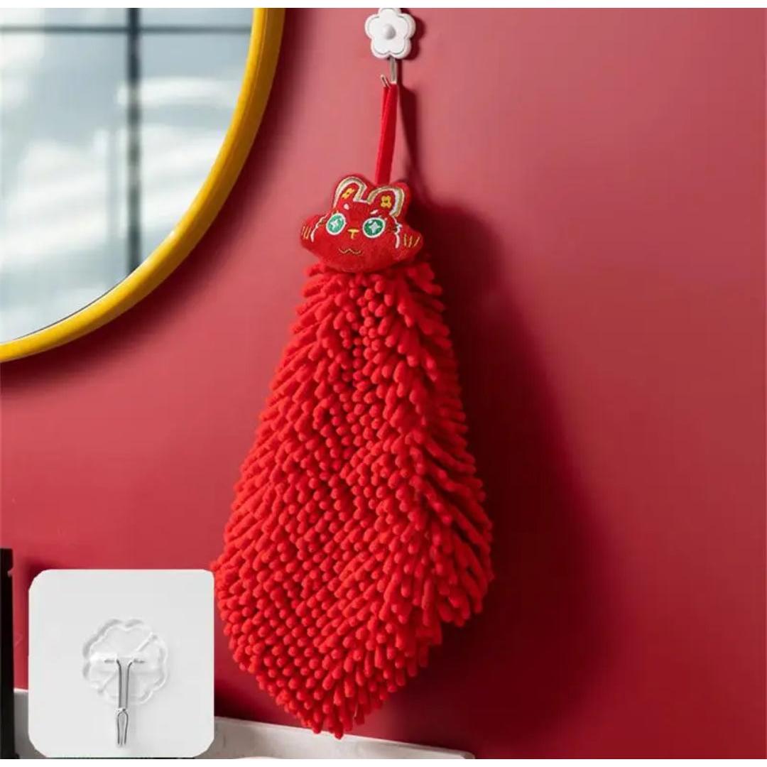Red Chenille Hand Towels Soft Microfiber, Quick Drying Towel Ball for Kitchen|Bathroom, 27x27cm