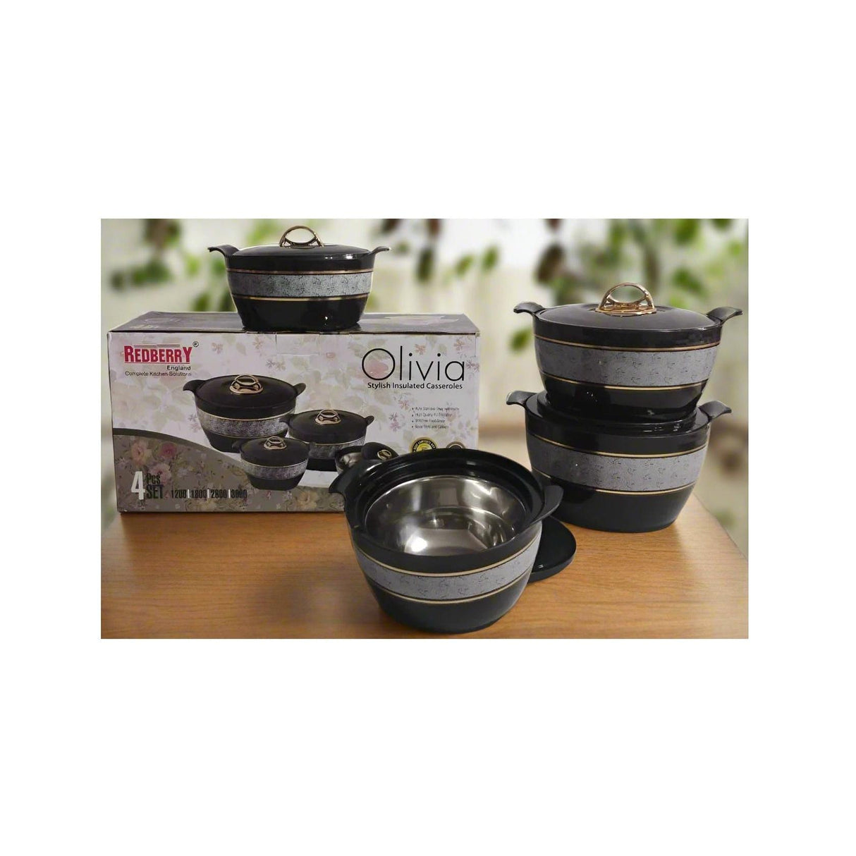 Redberry Plastic Designer Hotpot Set "Olivia" | 4pcs Insulated Food Storage Containers | Chic Design & Durable Finish
