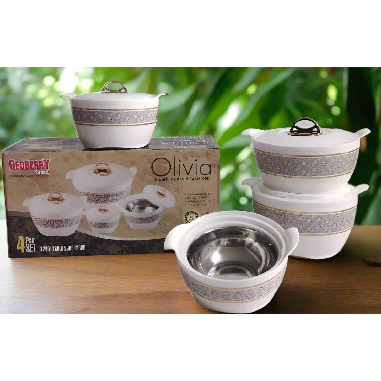 Redberry Plastic Designer Hotpot Set "Olivia" | 4pcs Insulated Food Storage Containers | Chic Design & Durable Finish