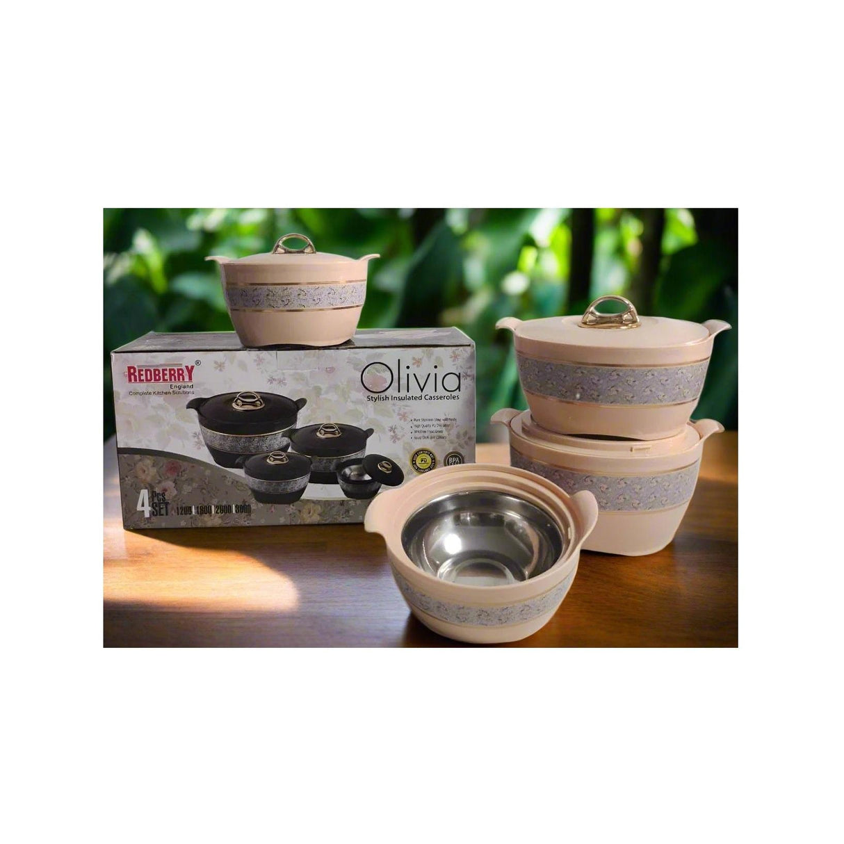 Redberry Plastic Designer Hotpot Set "Olivia" | 4pcs Insulated Food Storage Containers | Chic Design & Durable Finish