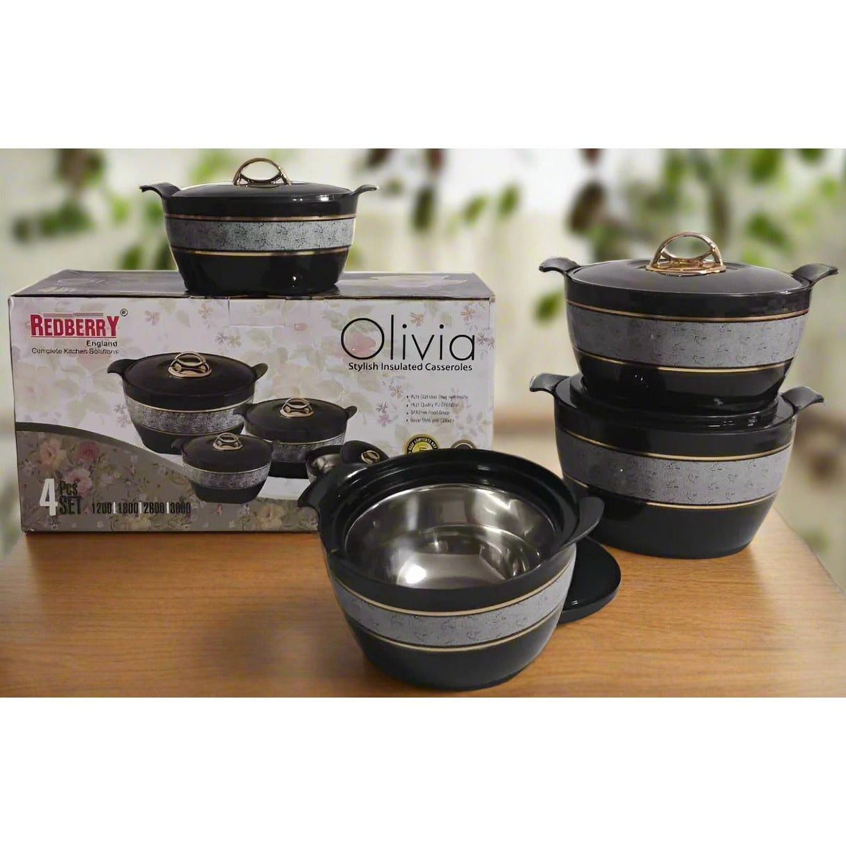 Redberry Plastic Designer Hotpot Set "Olivia" | 4pcs Insulated Food Storage Containers | Chic Design & Durable Finish