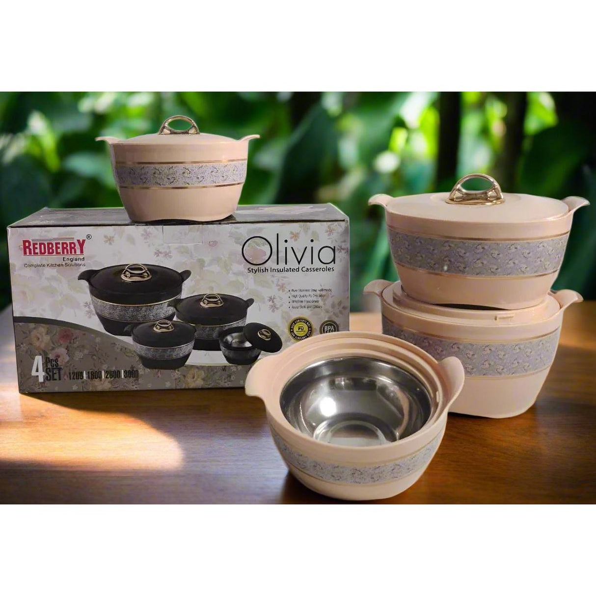 Redberry Plastic Designer Hotpot Set "Olivia" | 4pcs Insulated Food Storage Containers | Chic Design & Durable Finish