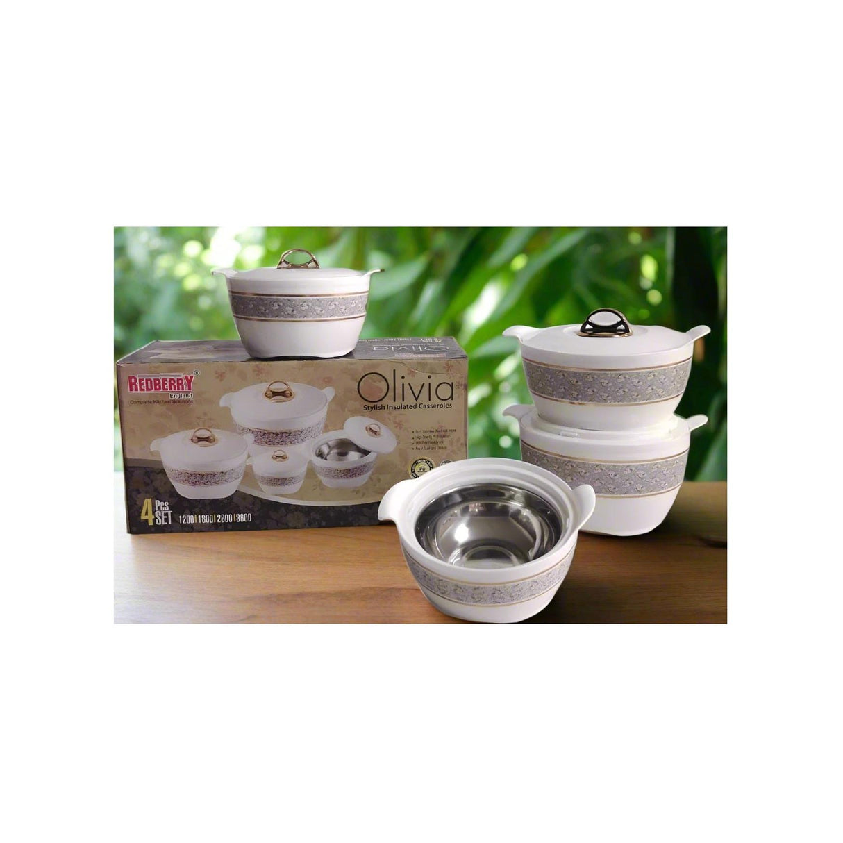Redberry Plastic Designer Hotpot Set "Olivia" | 4pcs Insulated Food Storage Containers | Chic Design & Durable Finish