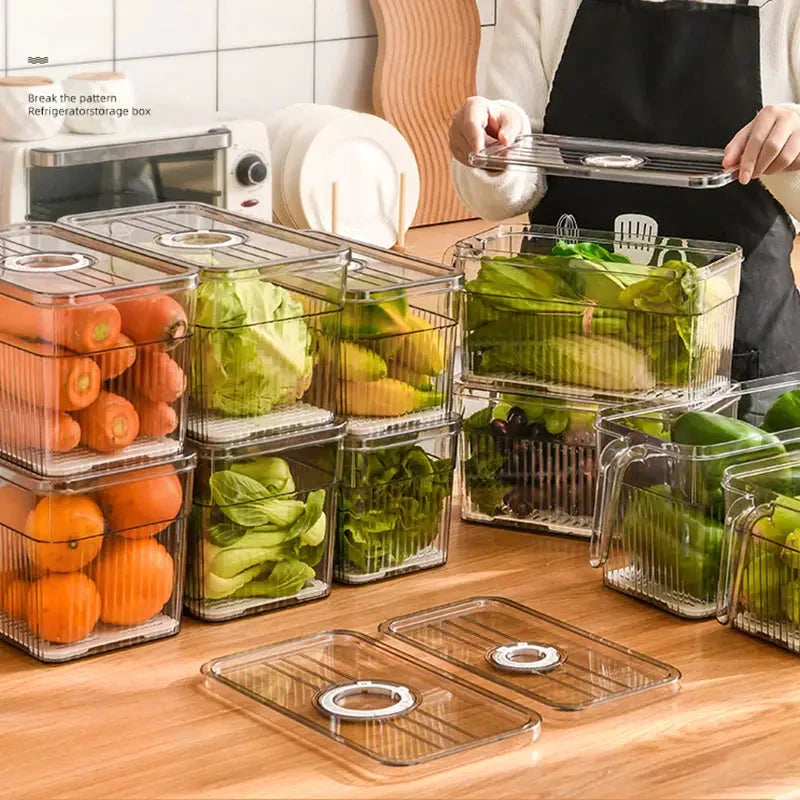 Refrigerator Transparent Clear Storage Box with Lid Food Grade PET Kitchen Organizer for Fruits Vegetables & Freezer Use Storage Containers Food Storage Containers