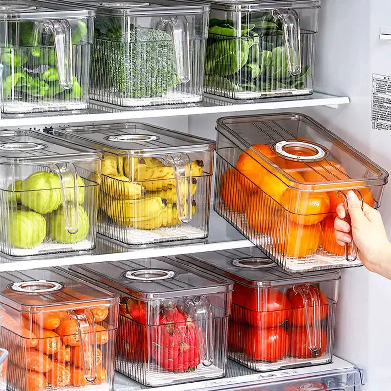 Refrigerator Transparent Clear Storage Box with Lid Food Grade PET Kitchen Organizer for Fruits Vegetables & Freezer Use Storage Containers Food Storage Containers