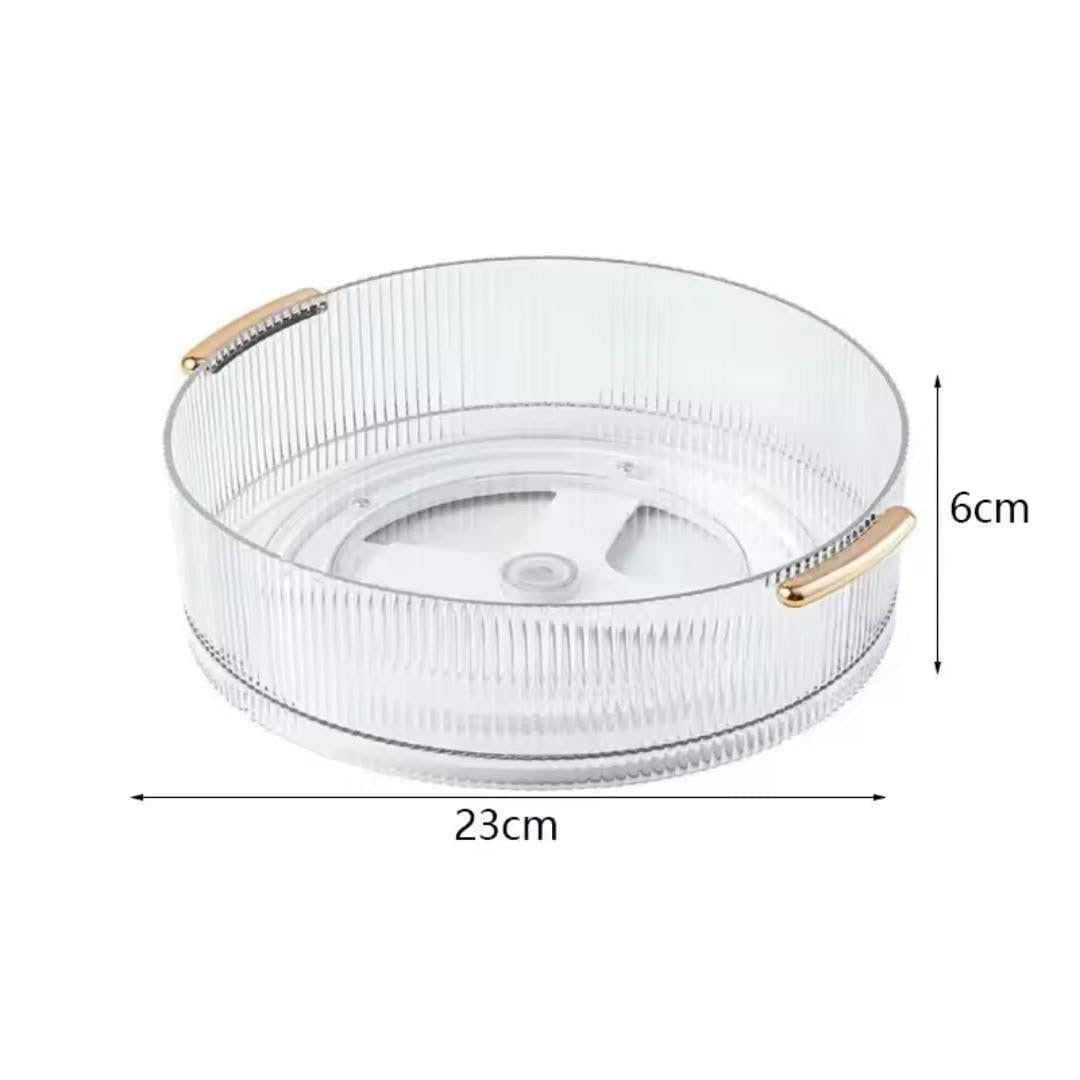 Ribbed Acrylic Lazy Susan with Gold Handles – Rotating Cosmetic Organizer (23x6cm)