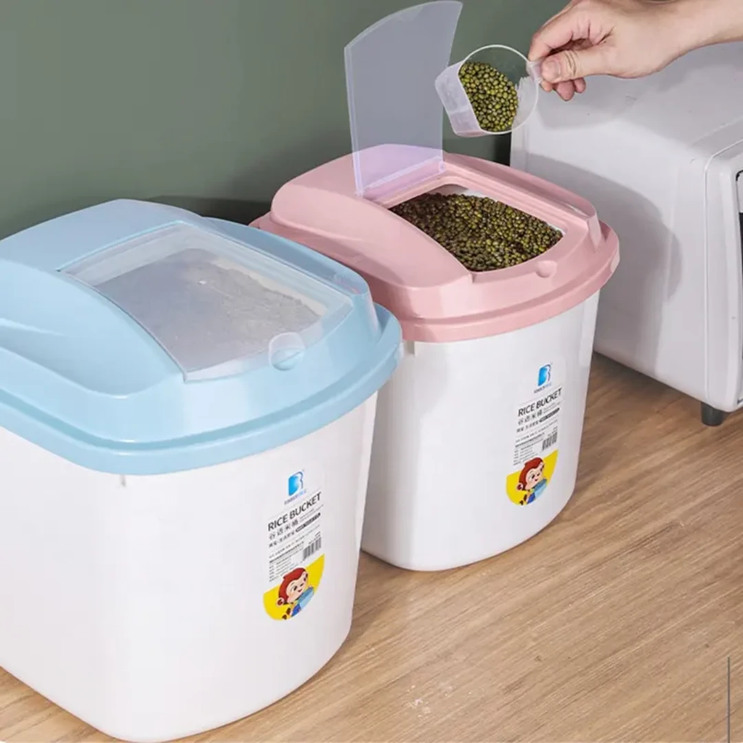 Rice Storage Bucket 10kg Capacity with Lid Available in Blue and Pink Food Storage Containers