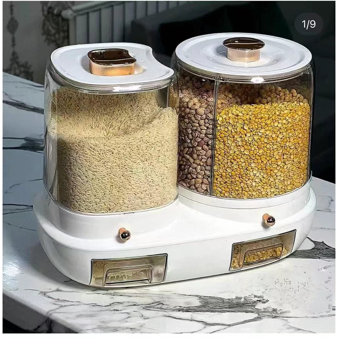 Rotatable Grain Storage Box with Sealed Compartments Kitchen Storage Racks Food Storage