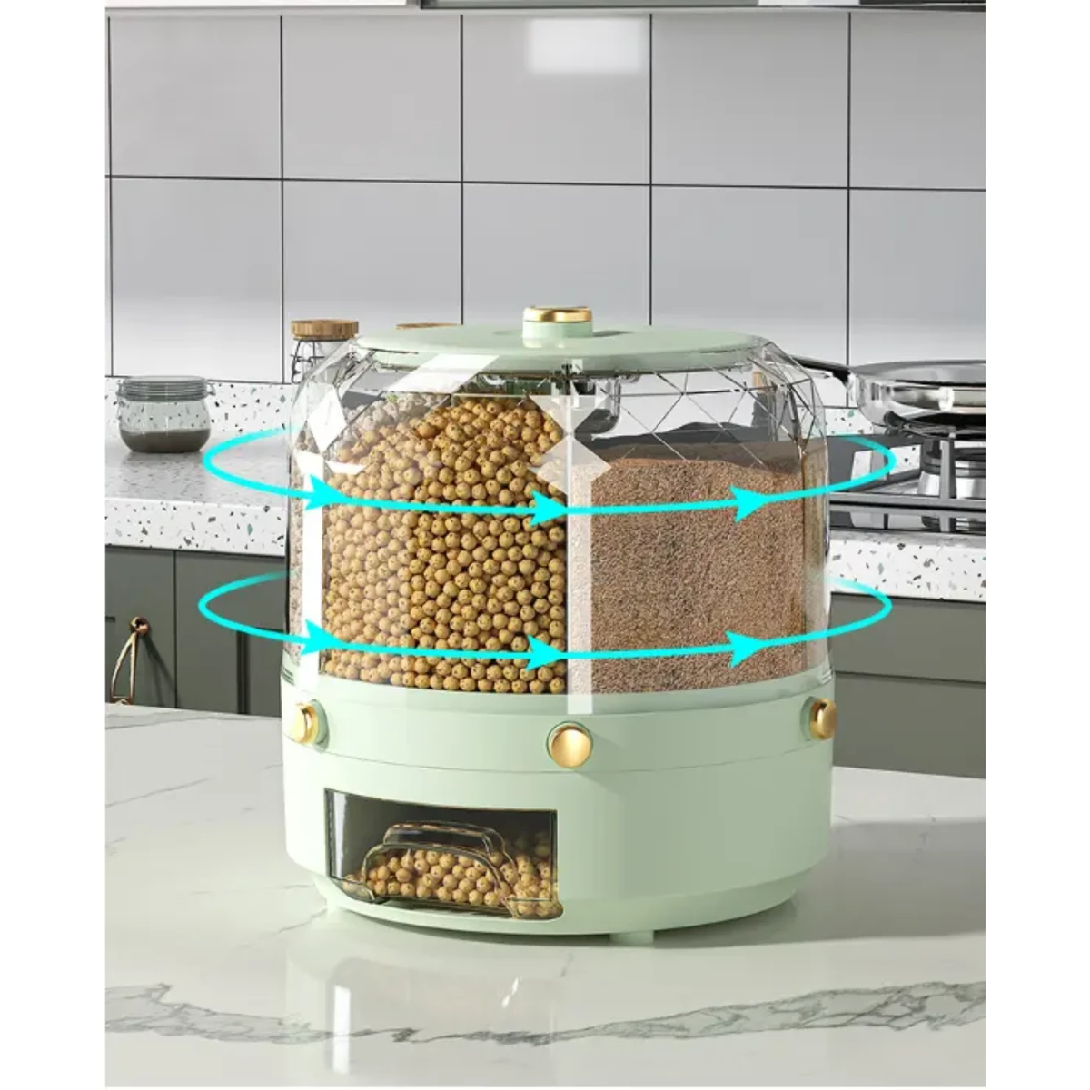 Rotating 6-Grid Food Storage Container 9.5kg Capacity BPA-Free Dispenser 360° Rotating Cereal & Grain Organizer Storage & Organization