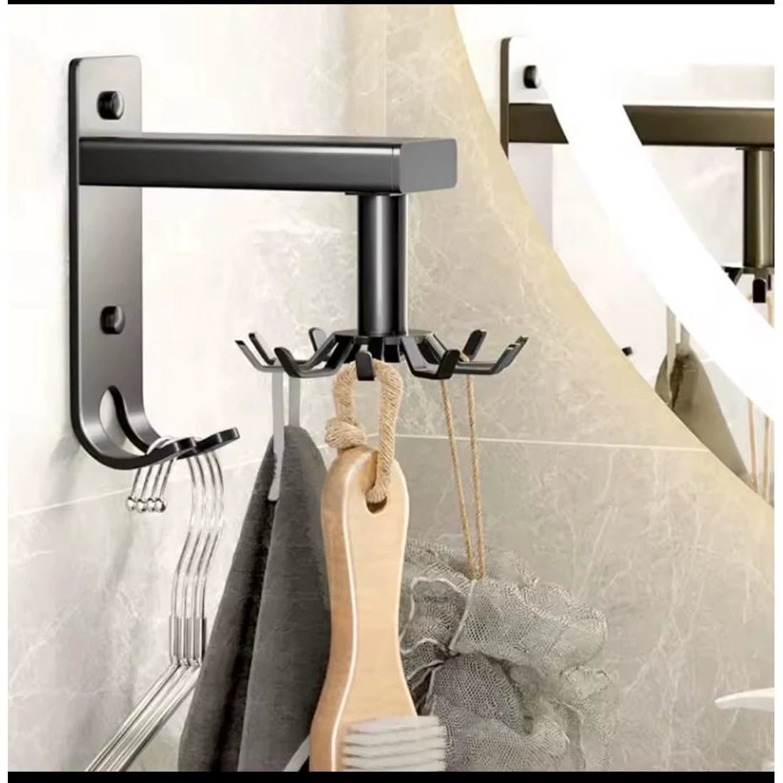 Rotating Wall-Mounted Hanger Rack with 10 Hooks and Adjustable Pull-Out Design Hangers & Hooks Storage & Organization