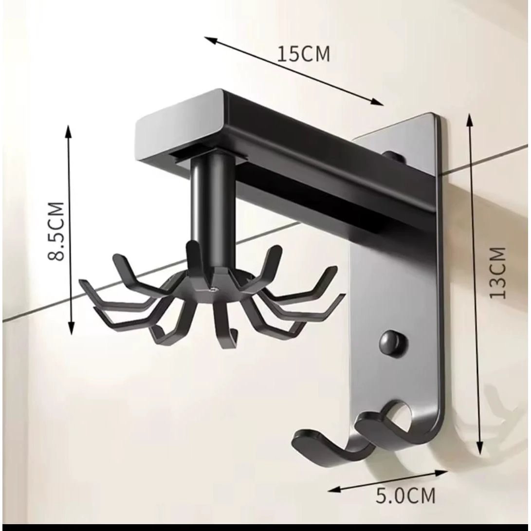 Rotating Wall-Mounted Hanger Rack with 10 Hooks and Adjustable Pull-Out Design Hangers & Hooks Storage & Organization