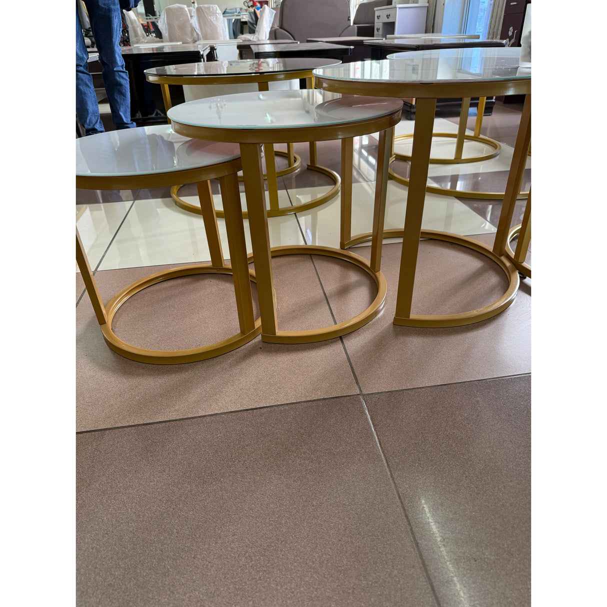 Round 3-in-1 Gold Nesting Tables – Tempered Glass Top & Metal Frame