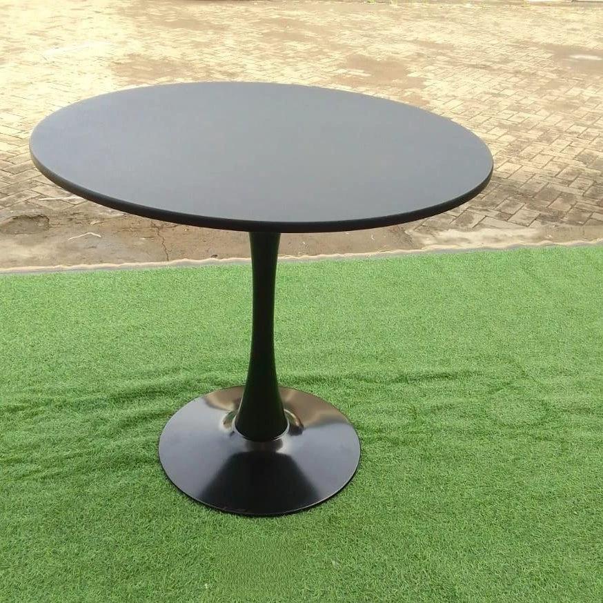 Round Black Pedestal Dining Table with Sleek Modern Base