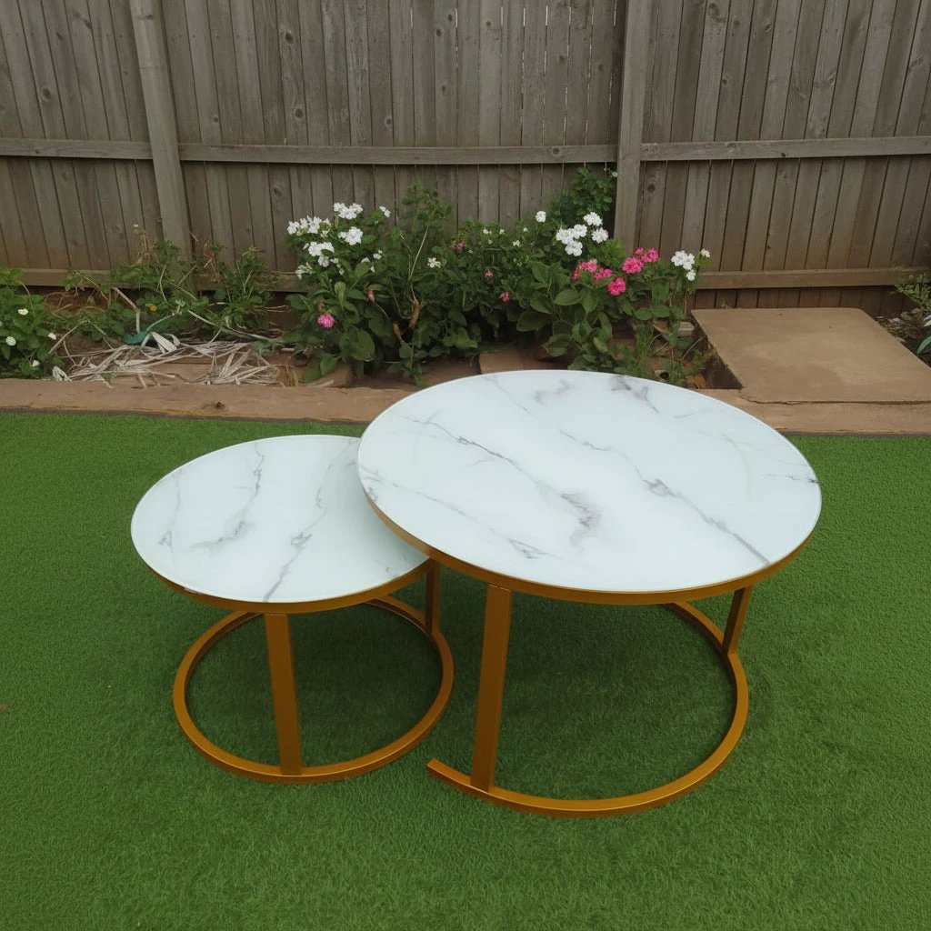 Round Marble Nesting Coffee Table Set with Gold Frame Coffee Tables Coffee Tables