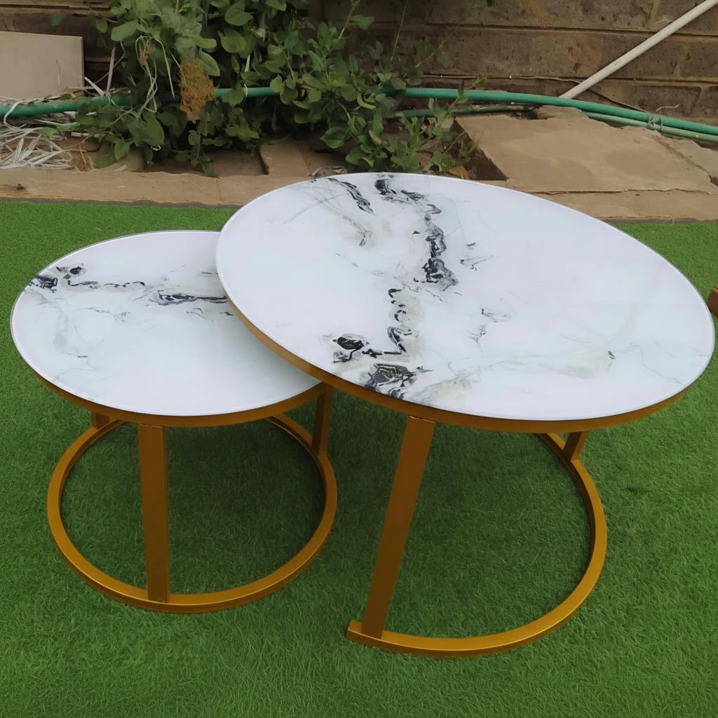 Round Marble Nesting Coffee Table Set with Gold Frame Coffee Tables Coffee Tables