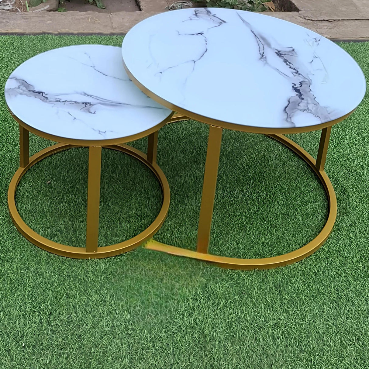 Round Marble Nesting Coffee Table Set with Gold Frame Coffee Tables Coffee Tables