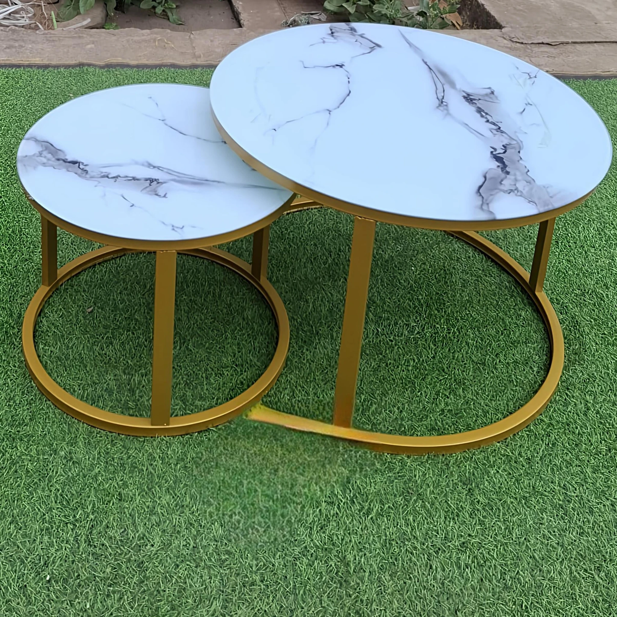 Round Marble Nesting Coffee Table Set with Gold Frame Coffee Tables Coffee Tables
