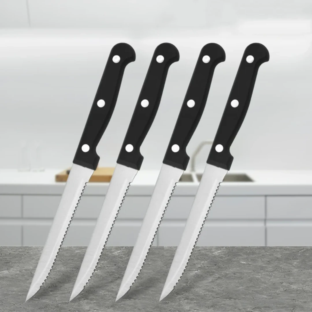 STAINLESS STEEL SERRATED STEAK KNIFE SET | 6PCS Small Kitchen Appliances Knife Guides