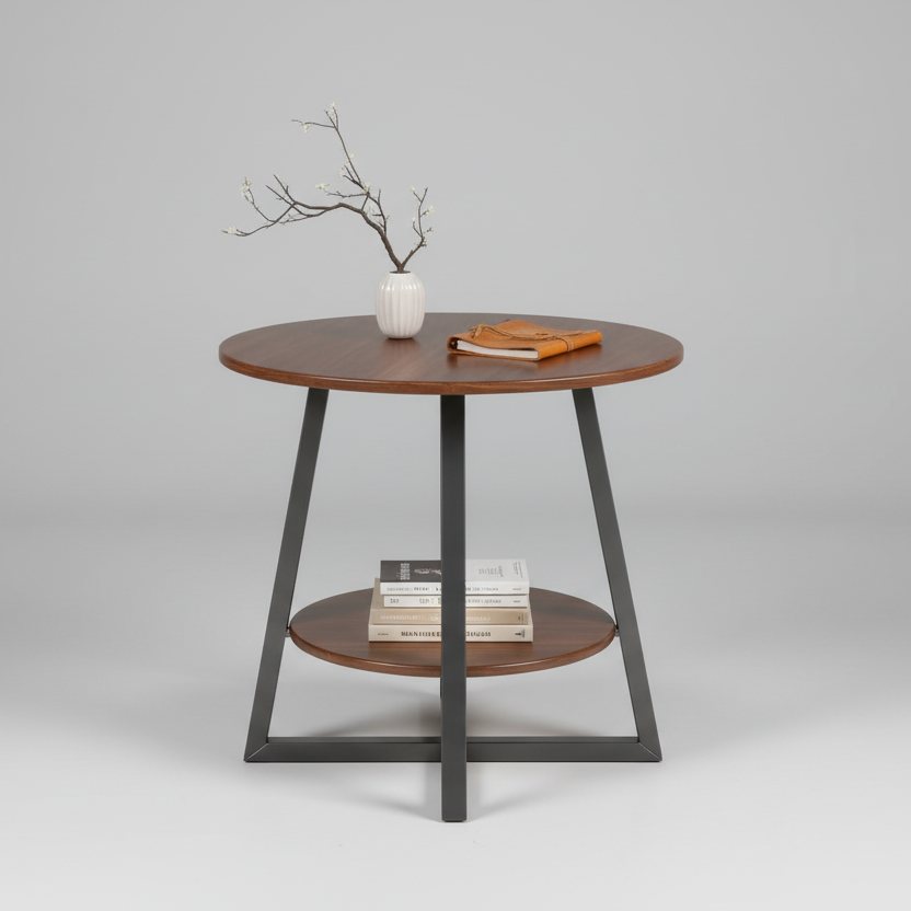 2 Layer Round 3 Legged Metal Frame Table