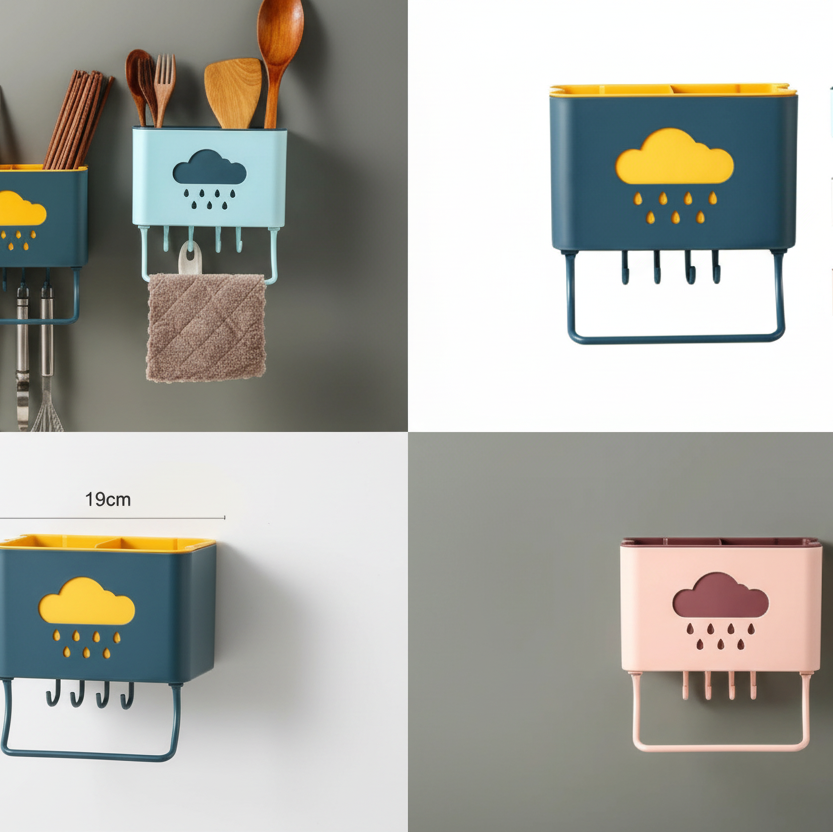 Wall Mounted Cutlery Bathroom Rack Organizer with Drip Tray Home & Organization Kitchen Utensil Holders & Racks