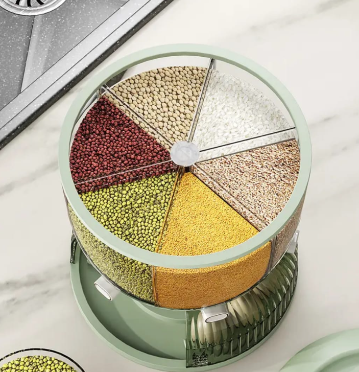 2 in 1 Partitioned Air Tight Rotating Cereals Dispenser with Egg Holder