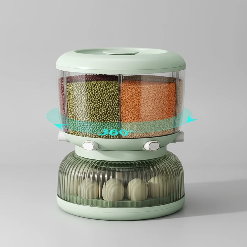 2 in 1 Partitioned Air Tight Rotating Cereals Dispenser with Egg Holder Kitchen & Dining Food Storage Containers