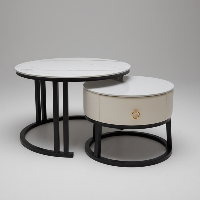 2 in 1 Classic Side Table Modern Marble Round Coffee Table Multifunction