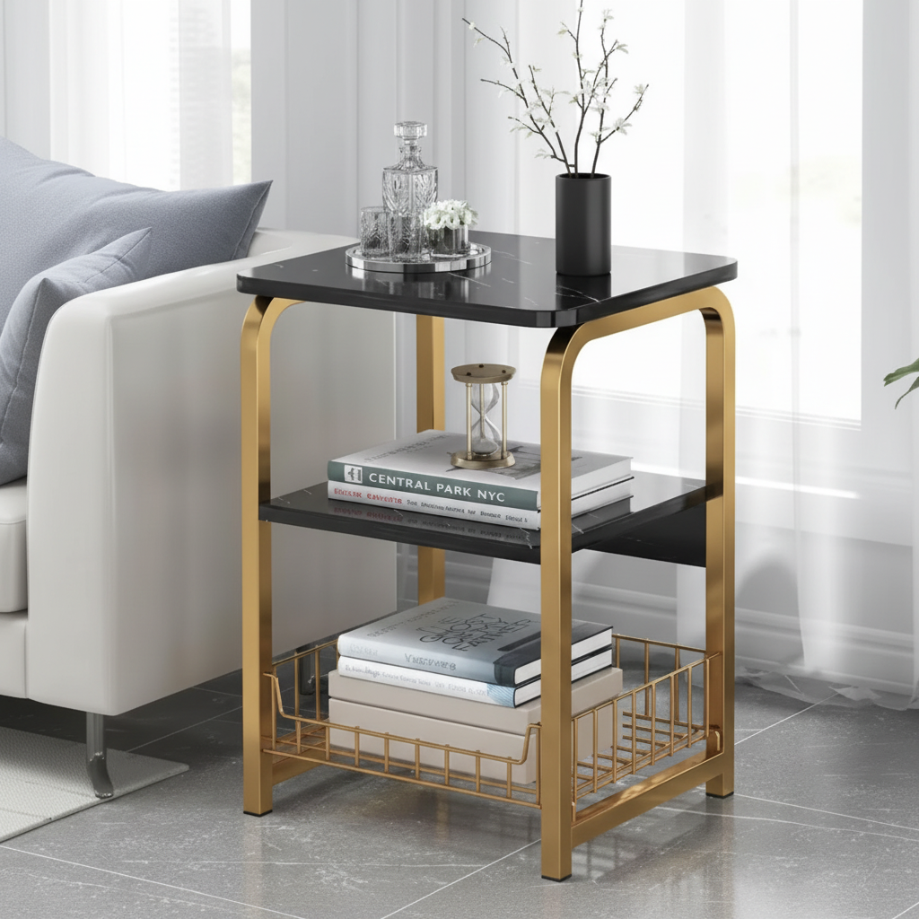 Elegant Design Nordic Side Table Bedside 3 Tier Storage